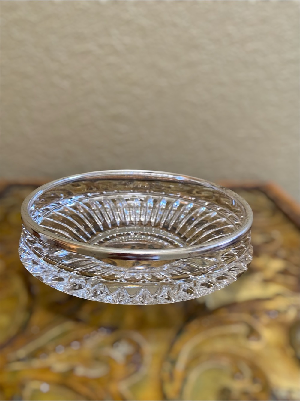 Gorham Clear Crystal Cut Serving Dish W/Silver Rim Candy/Jewelry Bowl - Germany